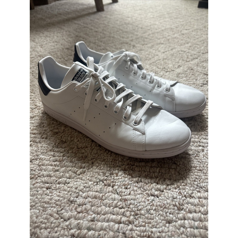 Mens Adidas Stan Smith White Navy Blue Low Top Sneakers Sz 12.5 EUC